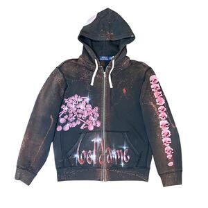 Vtg Y2K Polo Ralph Lauren Airbrushed Bleach Dyed Scull Grunge Zip Up Hoodie